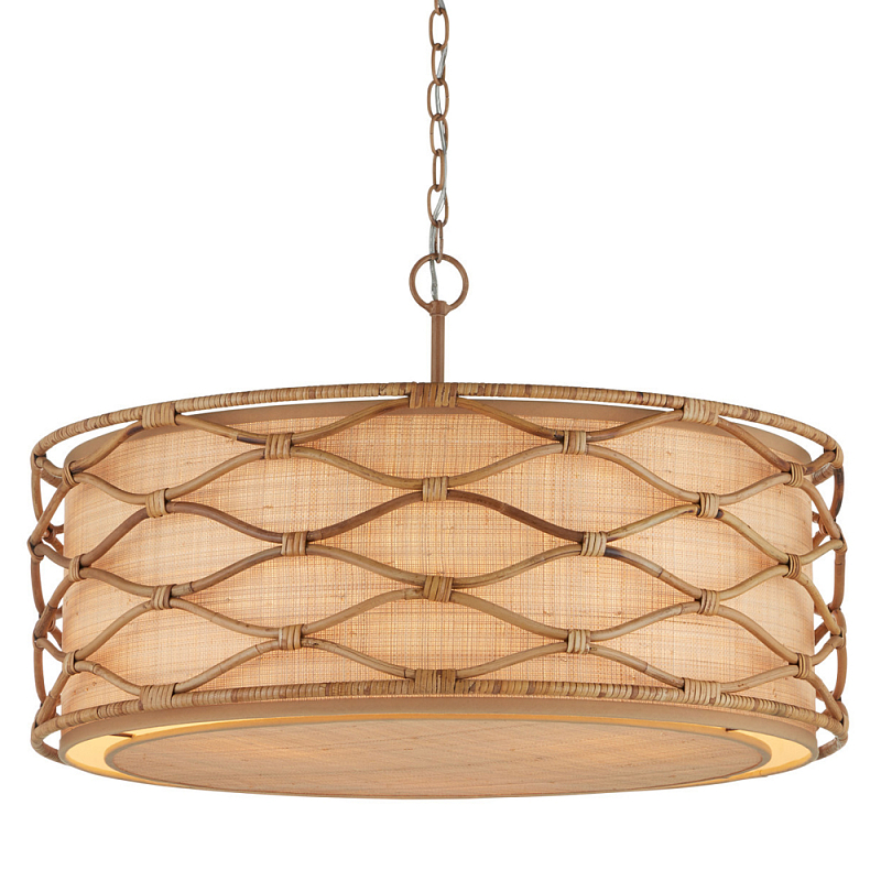 Подвесной светильник  из кованого железа и абажуром из ротанга Wicker Furniture Светло-коричневый  Бежевый в Волгограде | Loft Concept 
