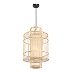 Подвесной светильник из деревянных прутьев с плафоном из натуральной ткани Light Inside the Cell варинант исполнения - 4 | Loft Concept в Волгограде