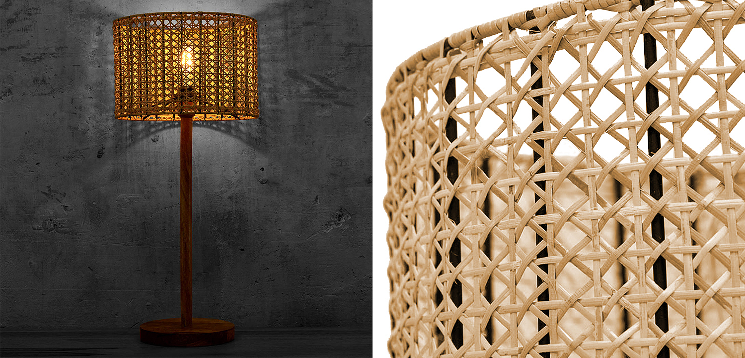 Деревянная настольная лампа с абажуром из ротанга Tamari Wicker Table Lamp Деревянная настольная лампа с абажуром из ротанга Tamari Wicker Table Lamp - Loft-Concept в Волгограде